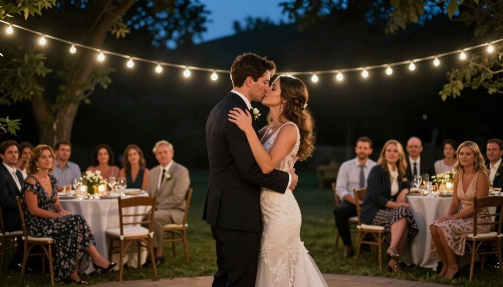 Couple first dance at backyard wedding