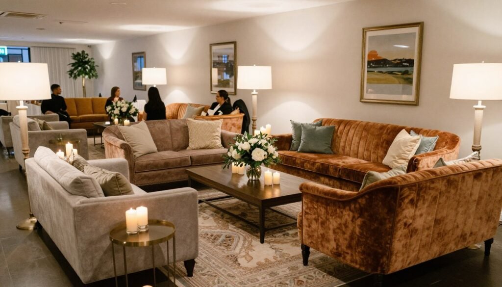 Cozy wedding lounge area with comfortable furniture, pillows, and decorative elements Cozy wedding lounge area with comfortable furniture, pillows, and decorative elements