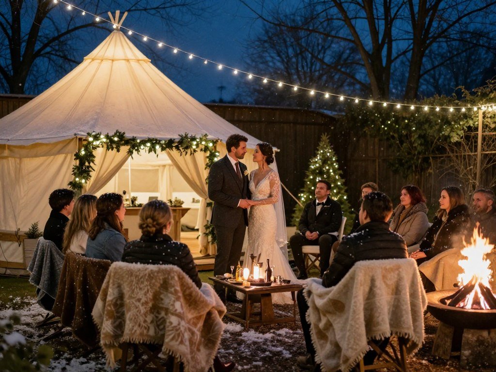 Cozy winter backyard wedding