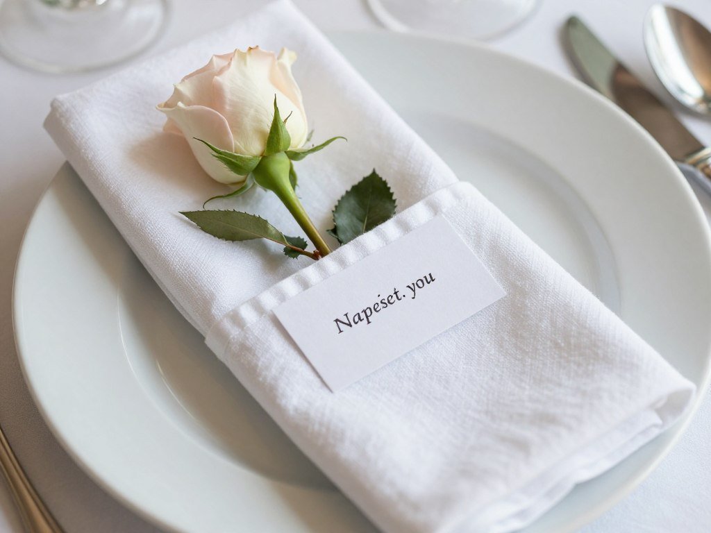 Creative wedding napkin fold with flower accent