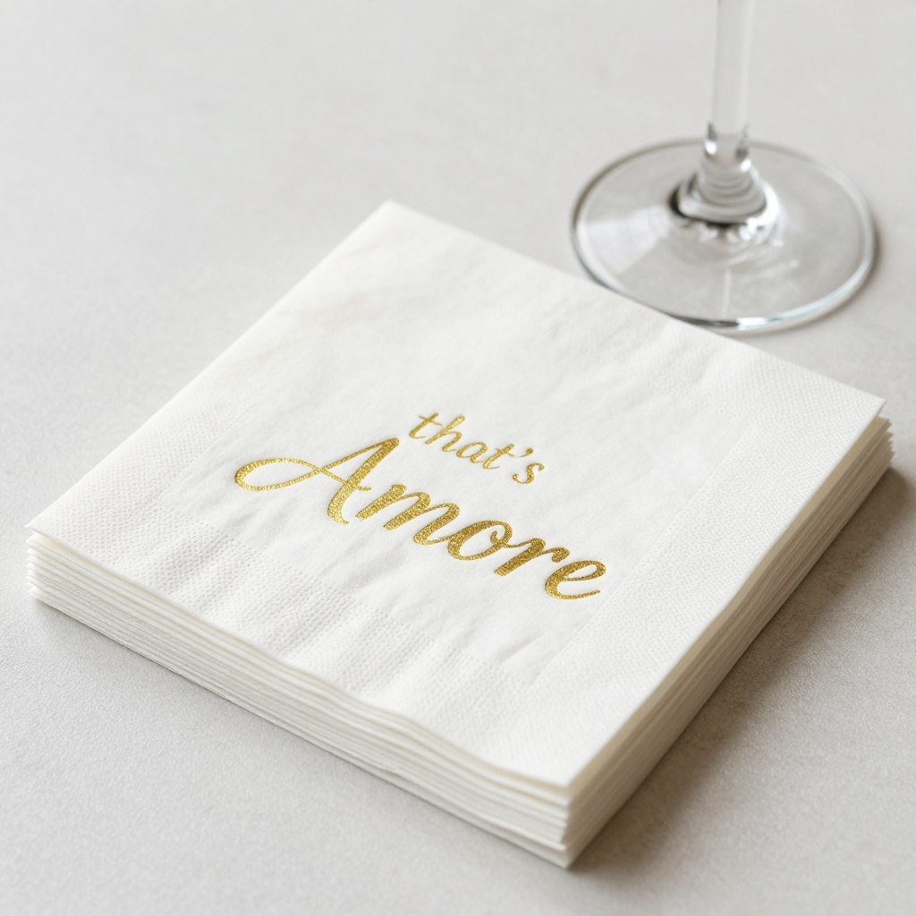 Custom cocktail napkins with Italian themed design for bridal shower