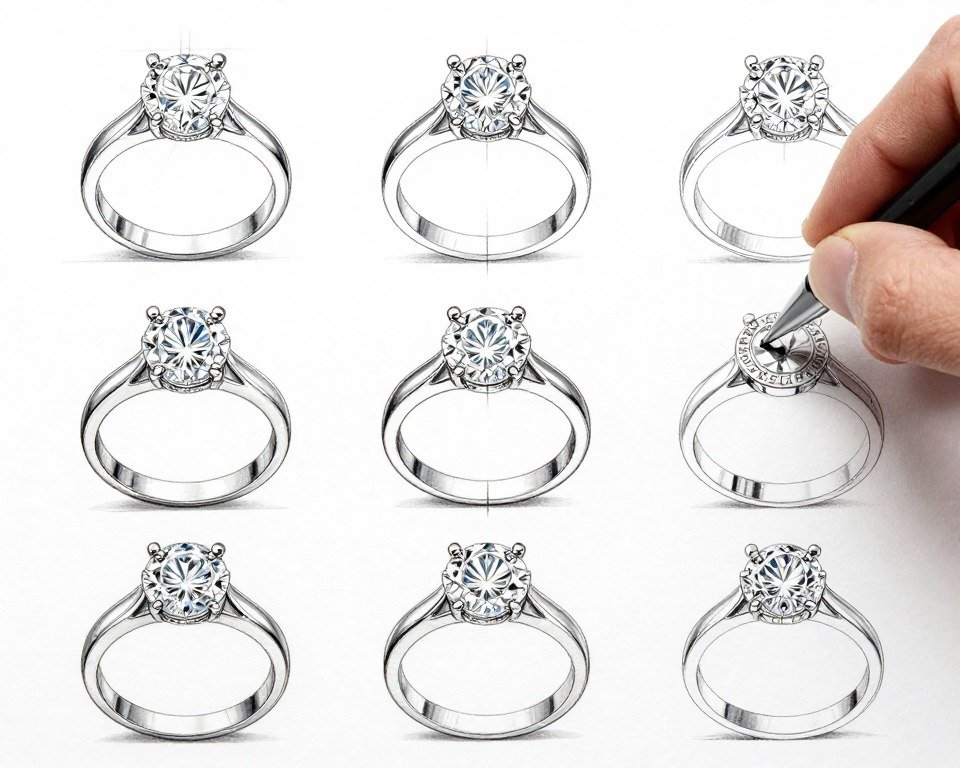 Custom engagement ring design process sketches Custom engagement ring design process sketches