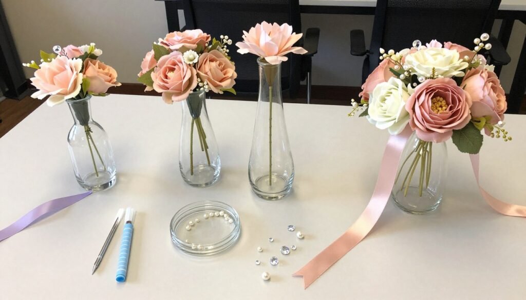 DIY Quinceañera centerpieces with flowers, candles, and personalized elements DIY Quinceañera centerpieces with flowers, candles, and personalized elements