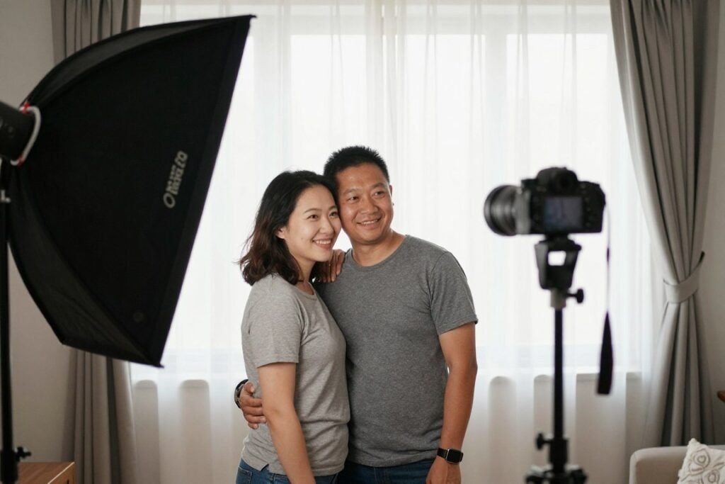 DIY anniversary photo using natural window light indoors DIY anniversary photo using natural window light indoors