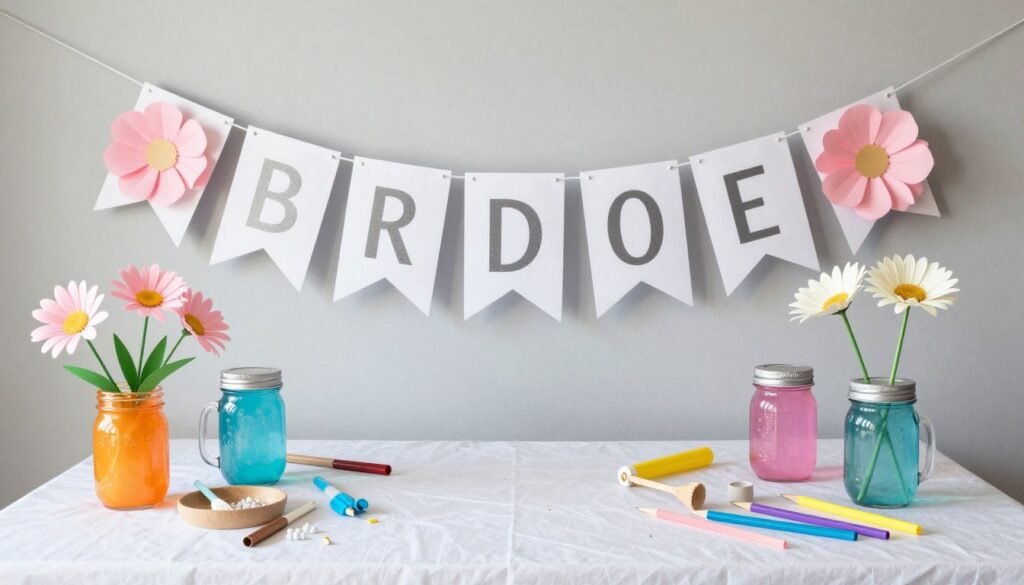 DIY bridal shower decorations being crafted