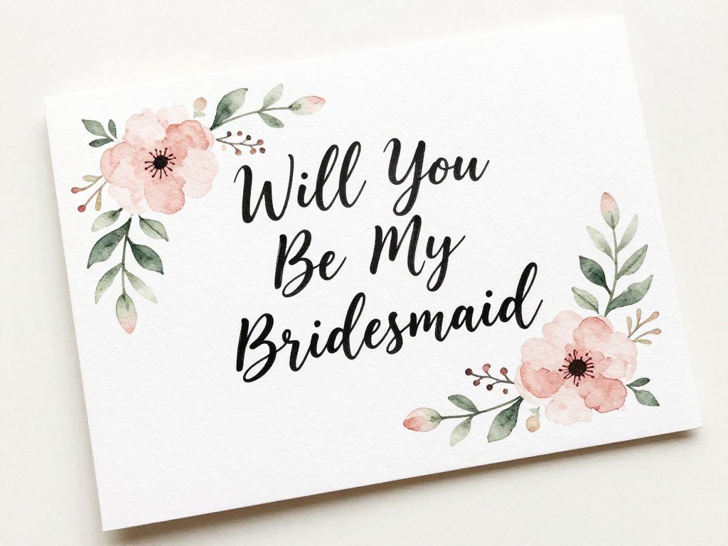 DIY bridesmaid proposal card with floral watercolor design and handwritten message