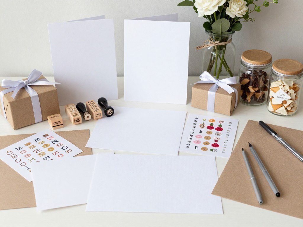 DIY bridesmaid proposal materials including craft supplies, handmade cards, and budget-friendly gift items