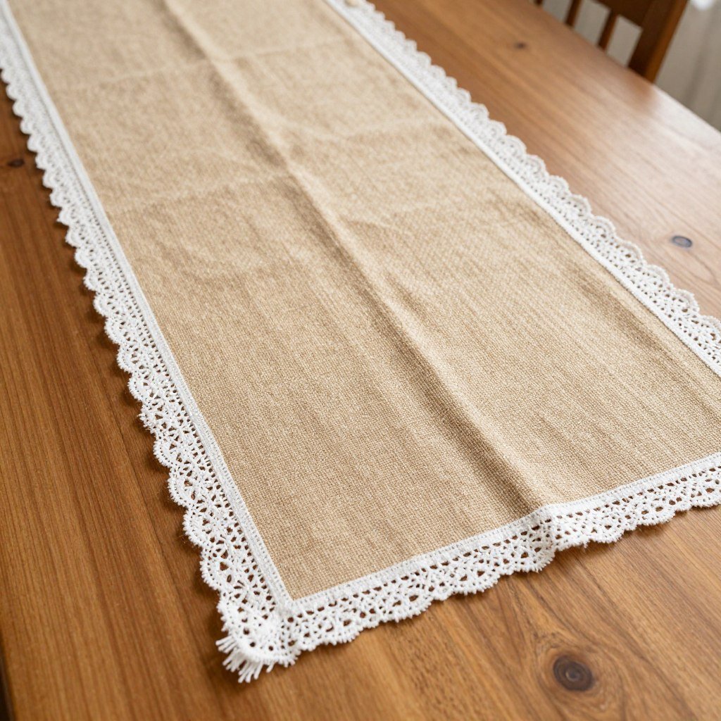 DIY burlap table runner with lace edge