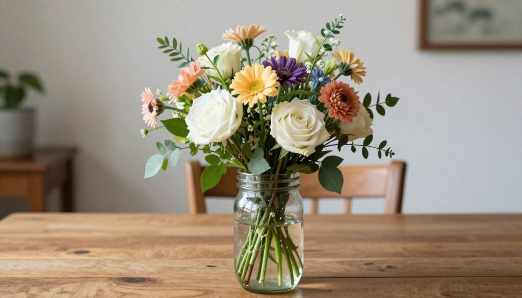 DIY centerpiece with grocery store flowers