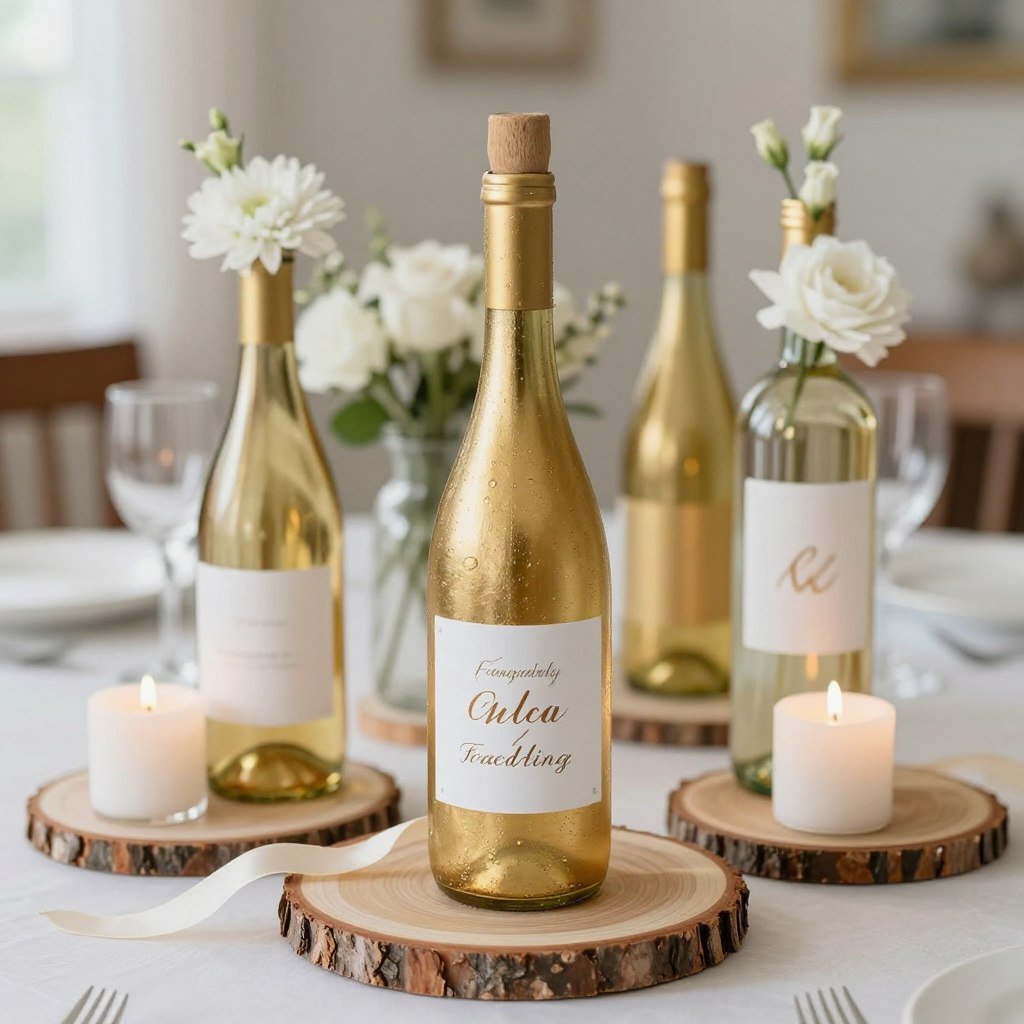 DIY centerpieces with painted bottles, flowers, and candles