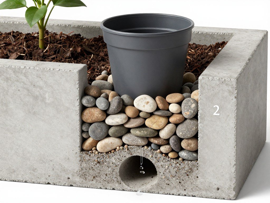 DIY concrete planter with proper drainage setup