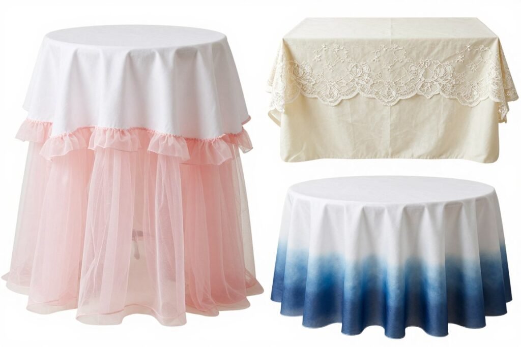 DIY custom table linens with decorative details, fabric treatments, and personalized elements