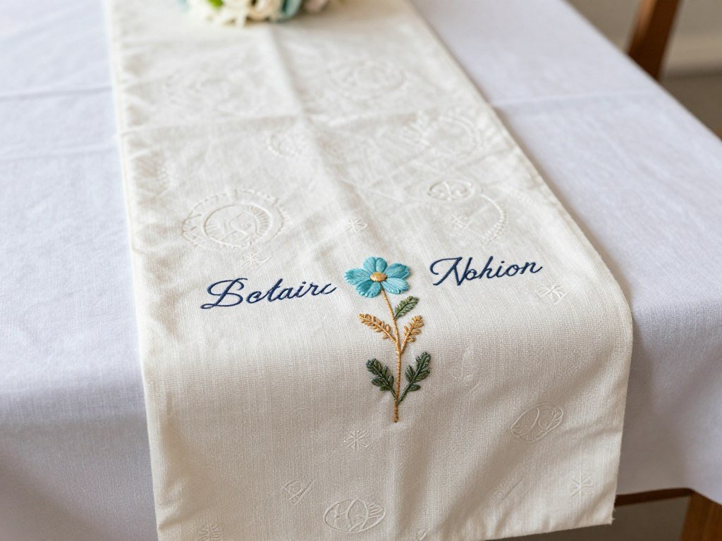 DIY fabric table runner for wedding head table with personal touches