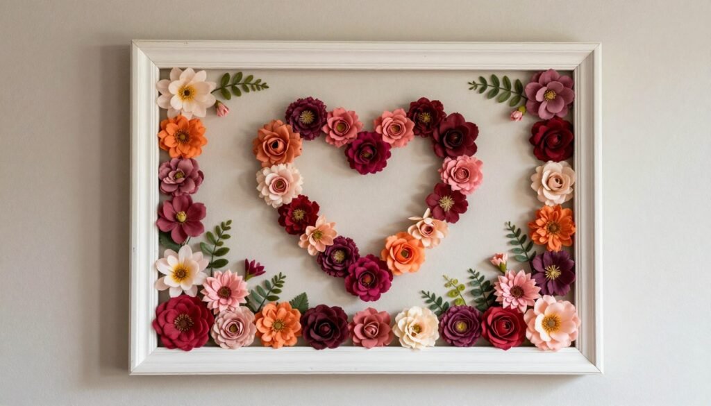 DIY fake flowers decor wall art featuring flowers arranged in a decorative frame DIY fake flowers decor wall art featuring flowers arranged in a decorative frame