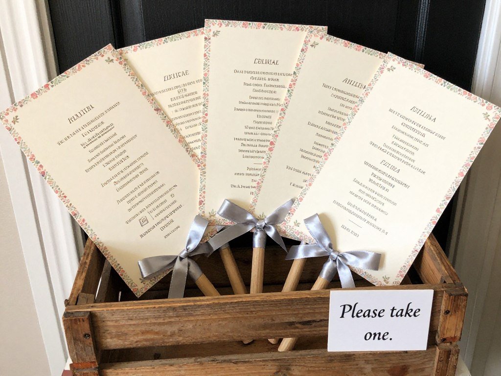 DIY fan-shaped wedding ceremony programs with ribbon detail