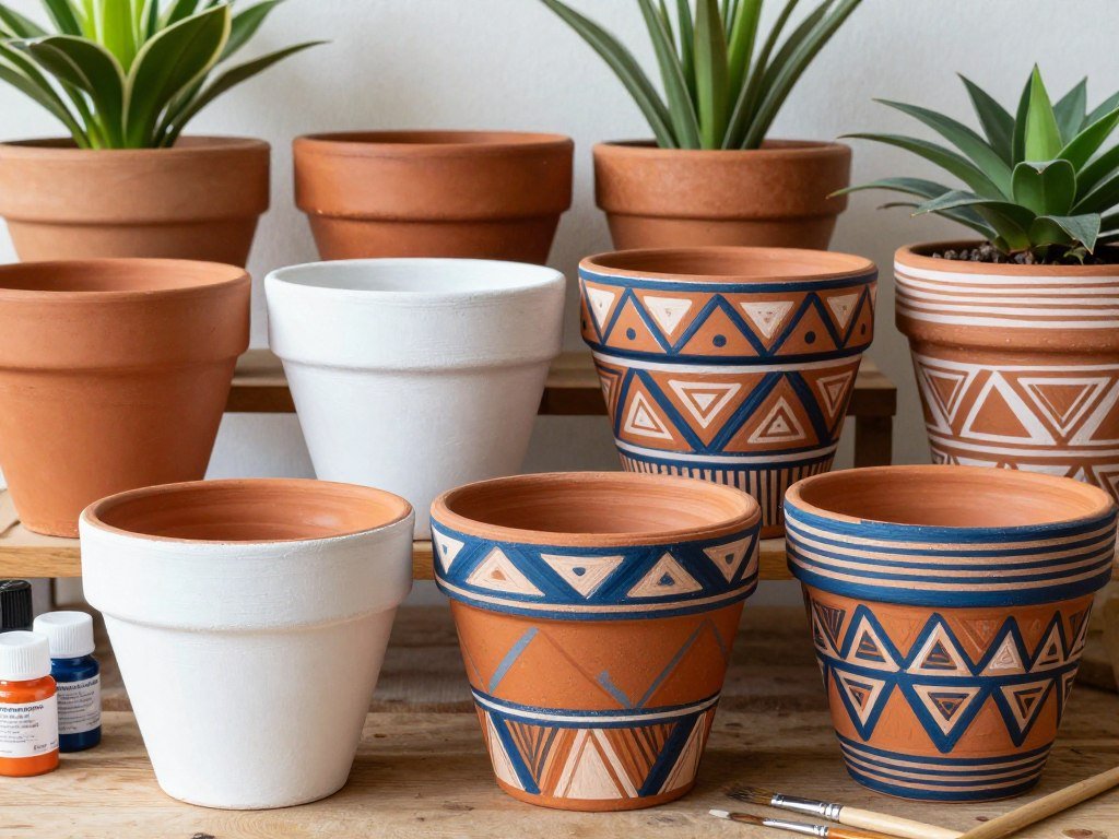 DIY pattern-painted terracotta planters with geometric designs inspired by African textiles DIY pattern-painted terracotta planters with geometric designs inspired by African textiles