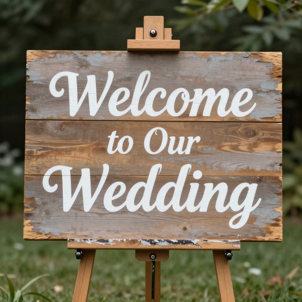 DIY rustic wooden wedding welcome sign