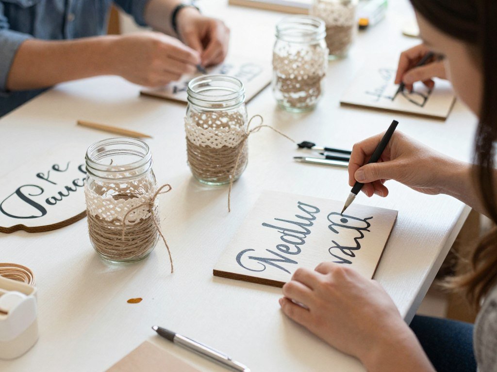 DIY wedding decorations being crafted
