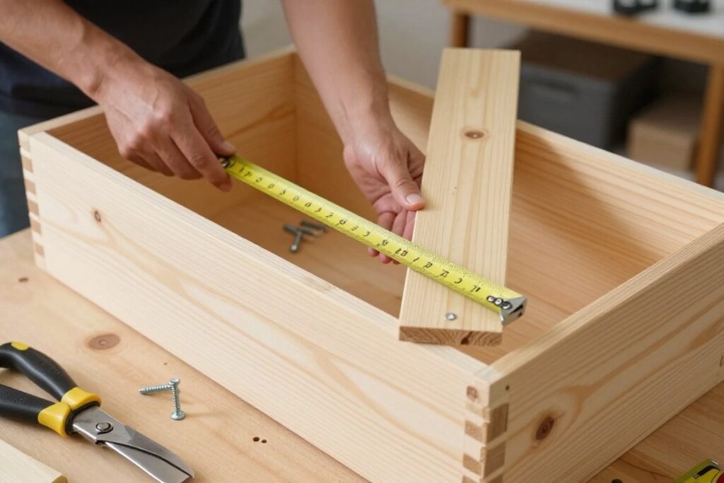 DIY wooden planter box being constructed with cedar boards
