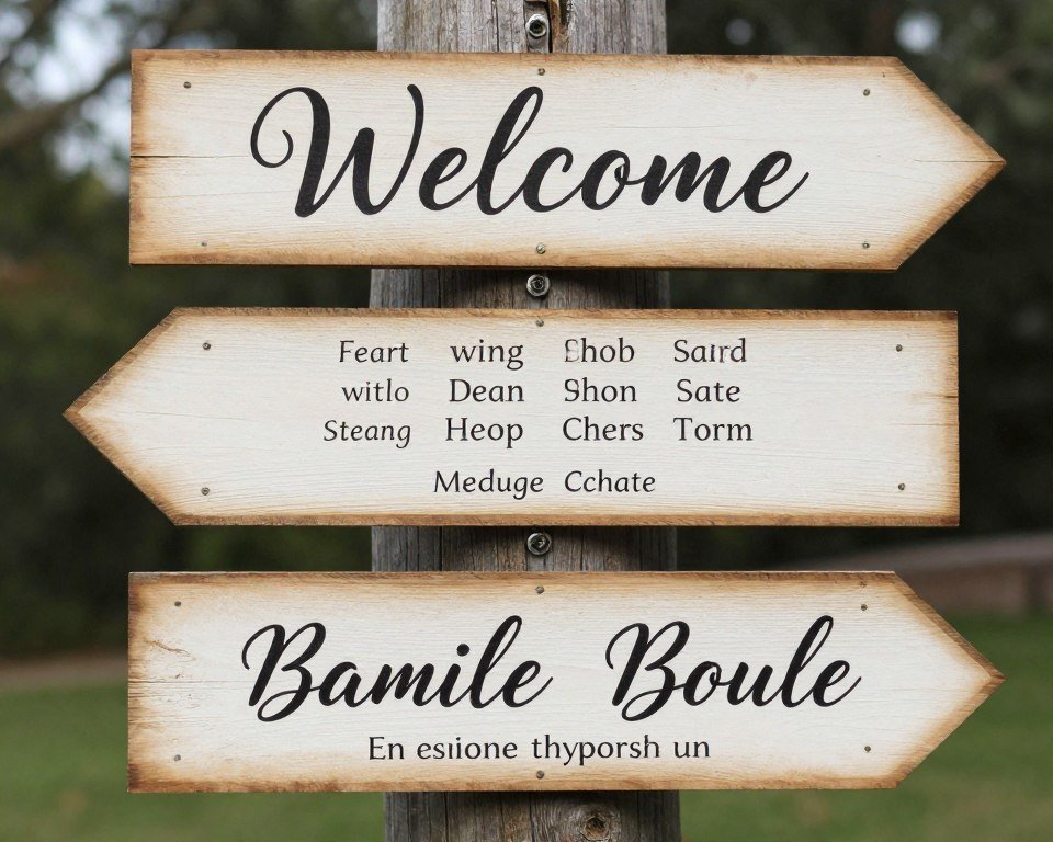 DIY wooden wedding signs with hand-painted calligraphy