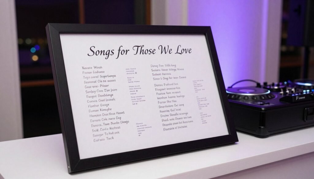 DJ booth with memorial song request list DJ booth with memorial song request list