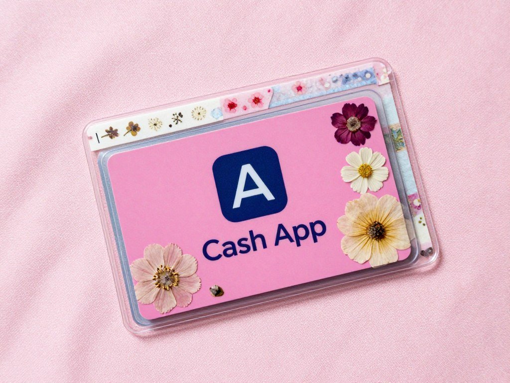Decorated card sleeve protecting pink cashapp card