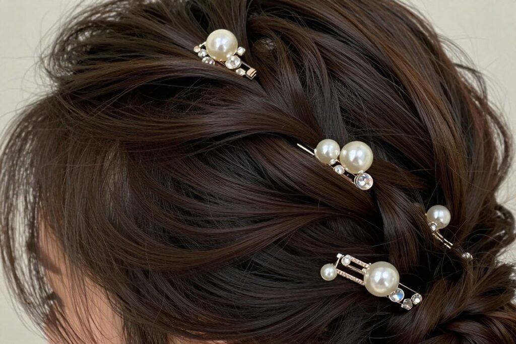 Decorative hair clips on birthday hairstyle
