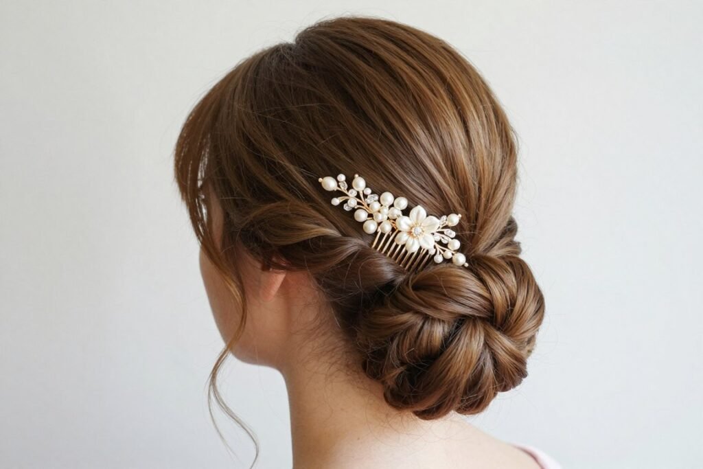 Decorative hair comb in bridesmaid hairstyle