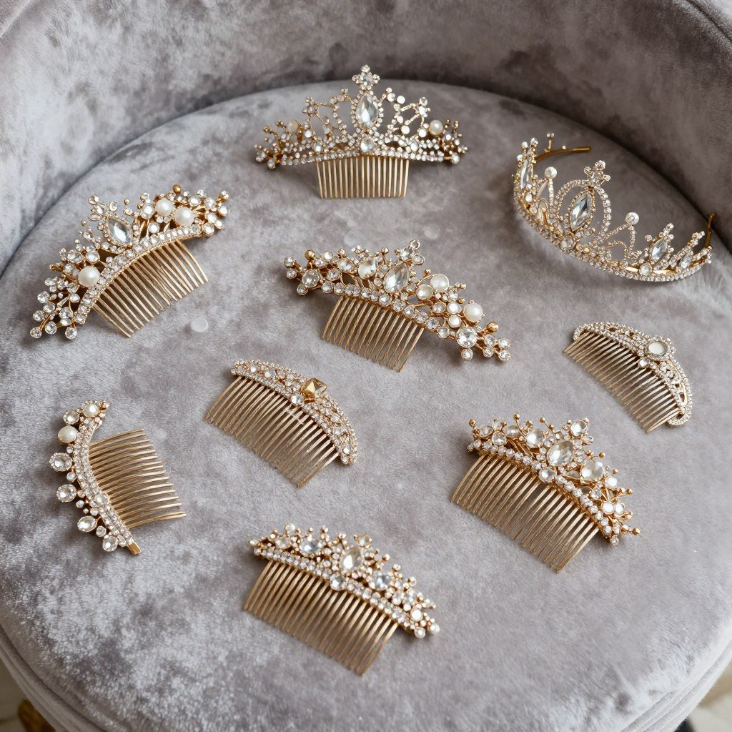 Decorative hair combs and tiaras for formal bridesmaid wedding hairstyles