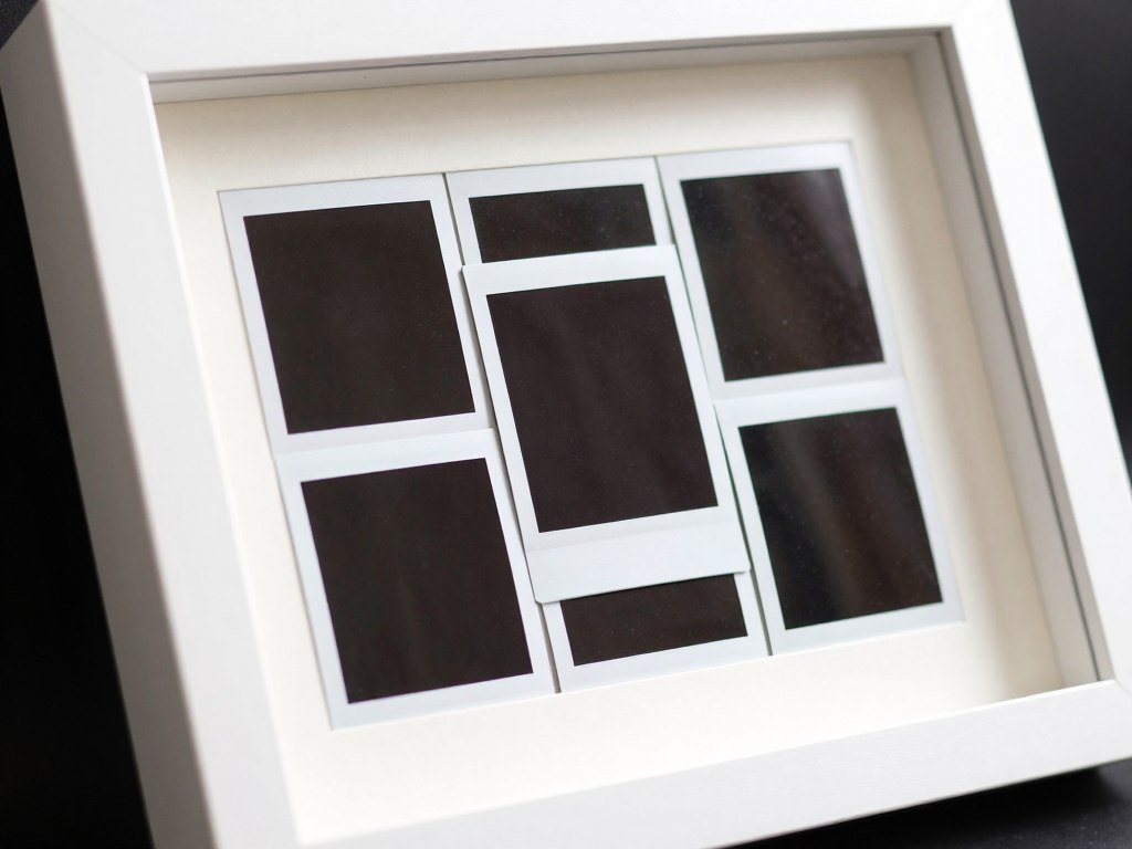 Deep shadow box frame with layered polaroid pictures Deep shadow box frame with layered polaroid pictures