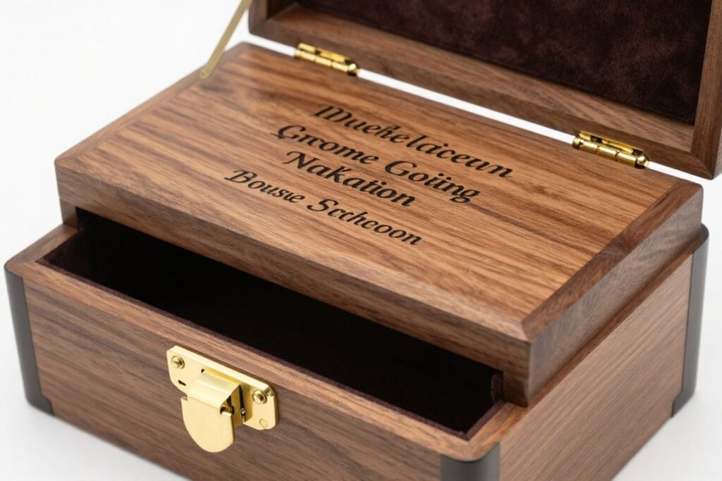 Detailed view of premium groomsmen proposal box construction and materials