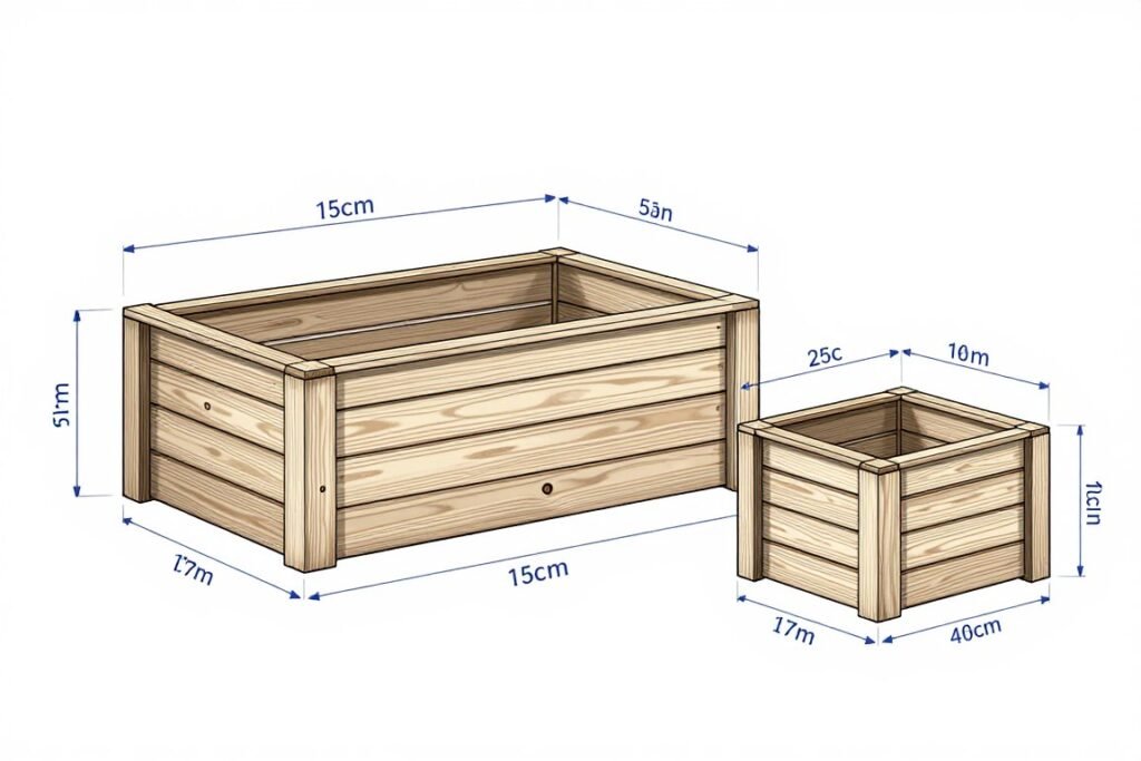 Diagram showing planter box dimensions and layout