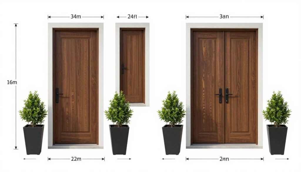 Diagram showing proper scale and proportion for front door planters with different door heights and widths Diagram showing proper scale and proportion for front door planters with different door heights and widths