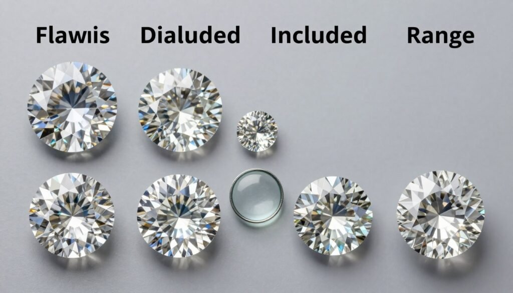 Diamond clarity comparison showing inclusion differences Diamond clarity comparison showing inclusion differences