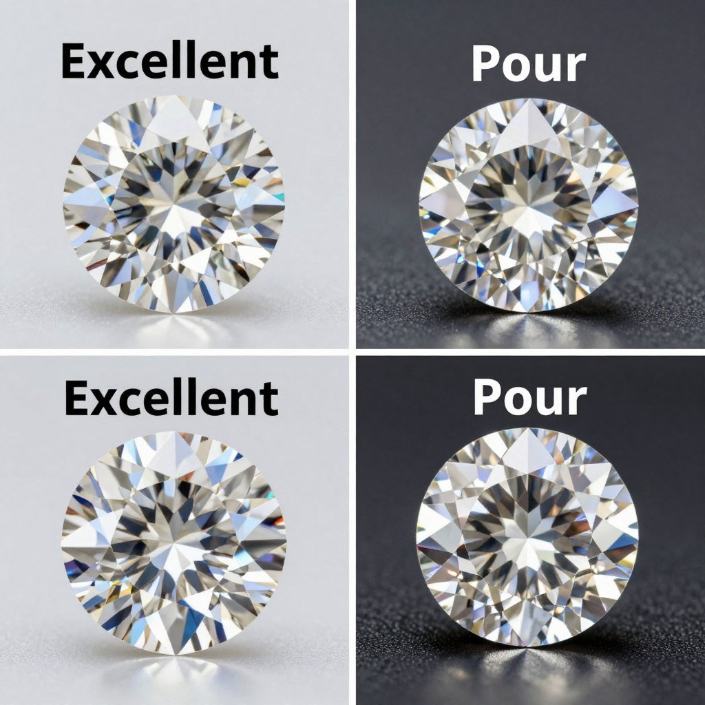 Diamond cut quality comparison showing light performance Diamond cut quality comparison showing light performance