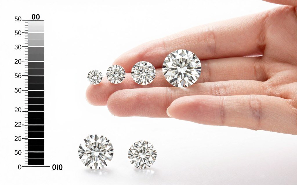 Diamond size comparison showing carat weight differences Diamond size comparison showing carat weight differences