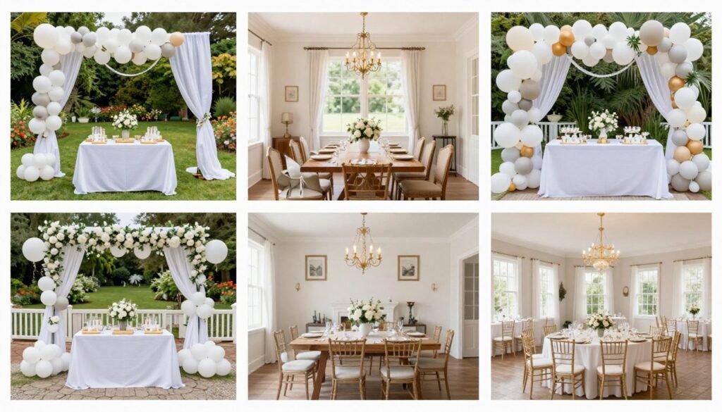 Different bridal shower venues showing how decoration approaches change by location