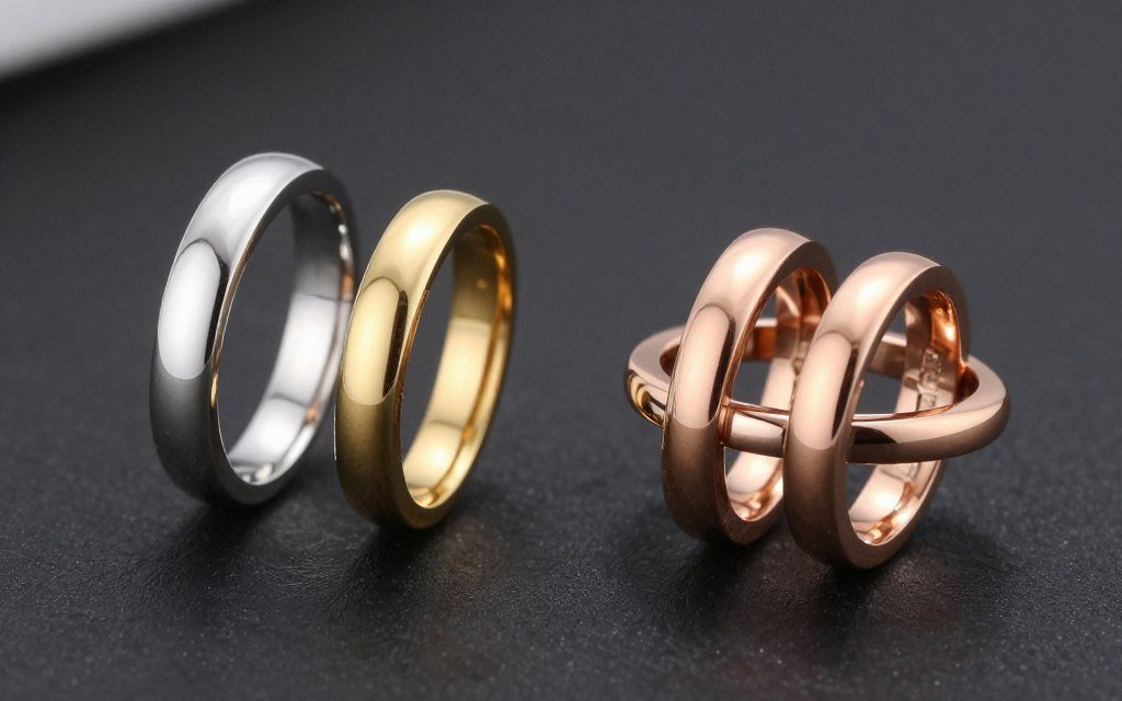 Different metal types shown in engagement rings side by side Different metal types shown in engagement rings side by side