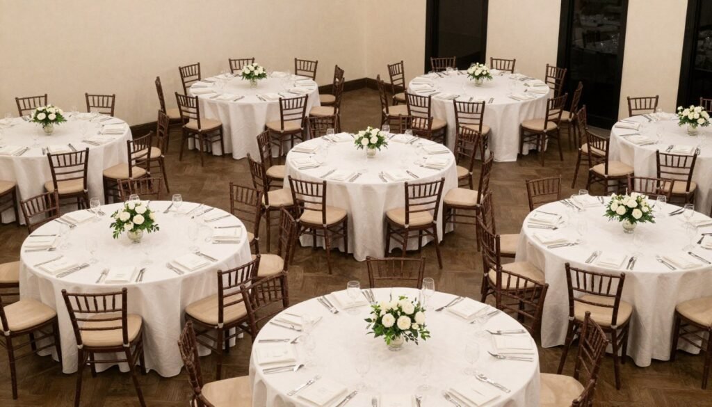 Different table shapes with appropriate simple decor arrangements