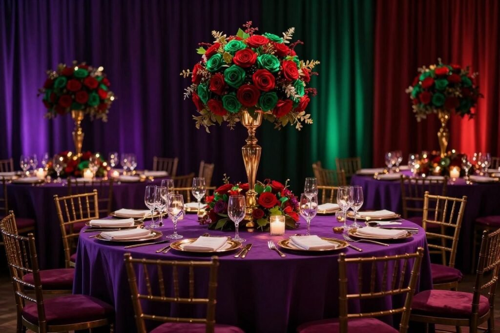 Dramatic jewel tone wedding reception