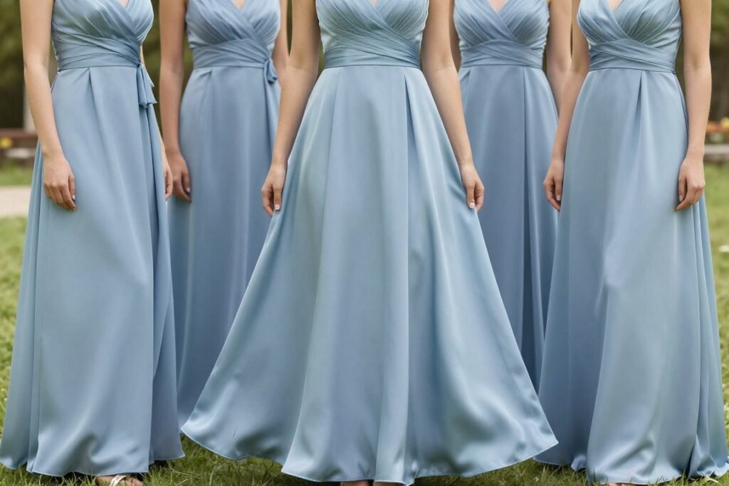 Dusty blue satin dress spring wedding style