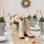 Boots and Bubbly Bridal Shower Ideas: Your Complete Planning Guide Elegant boots and bubbly bridal shower setup with champagne bottles and cowboy boots decorations