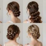 Elegant bridesmaid hair ideas showcasing various hairstyles from updos to flowing waves