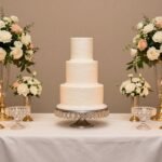 Stunning Cake Table Decorations: Creative Ideas for Memorable Events Elegant cake table decoration with white wedding cake, floral arrangements, and gold accents