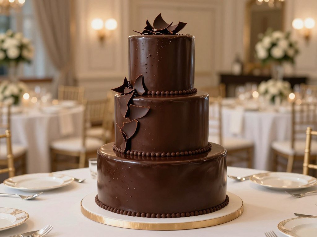 Elegant chocolate grooms cake with ganache