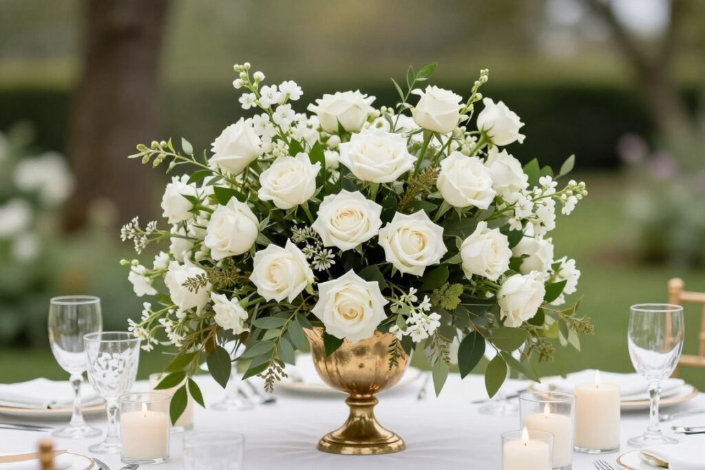 Elegant floral centerpiece on wedding table