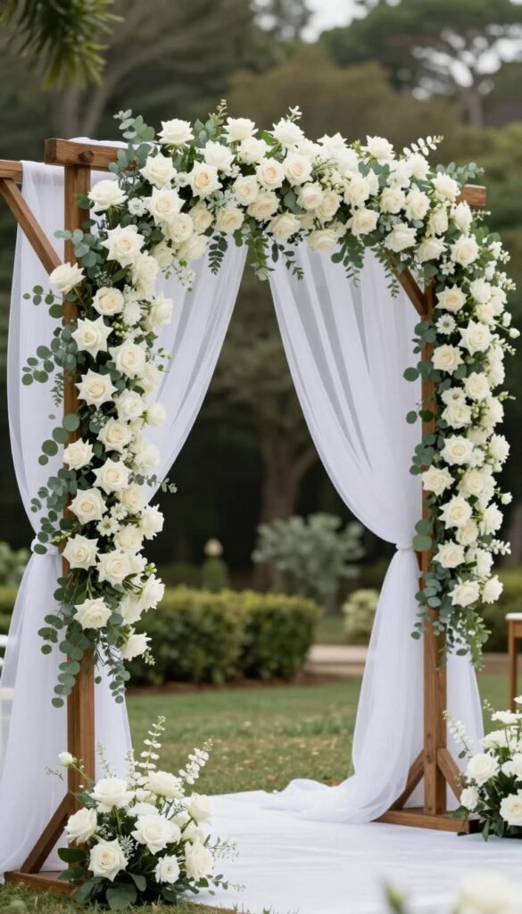 Elegant floral ceremony arch with cascading roses