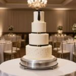 Elegant grooms cake ideas display at wedding reception