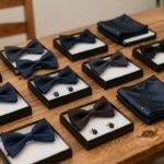Elegant groomsmen gift box ideas displayed with bow ties and cufflinks