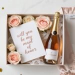 Elegant maid of honor proposal gift box with personalized items and flowers